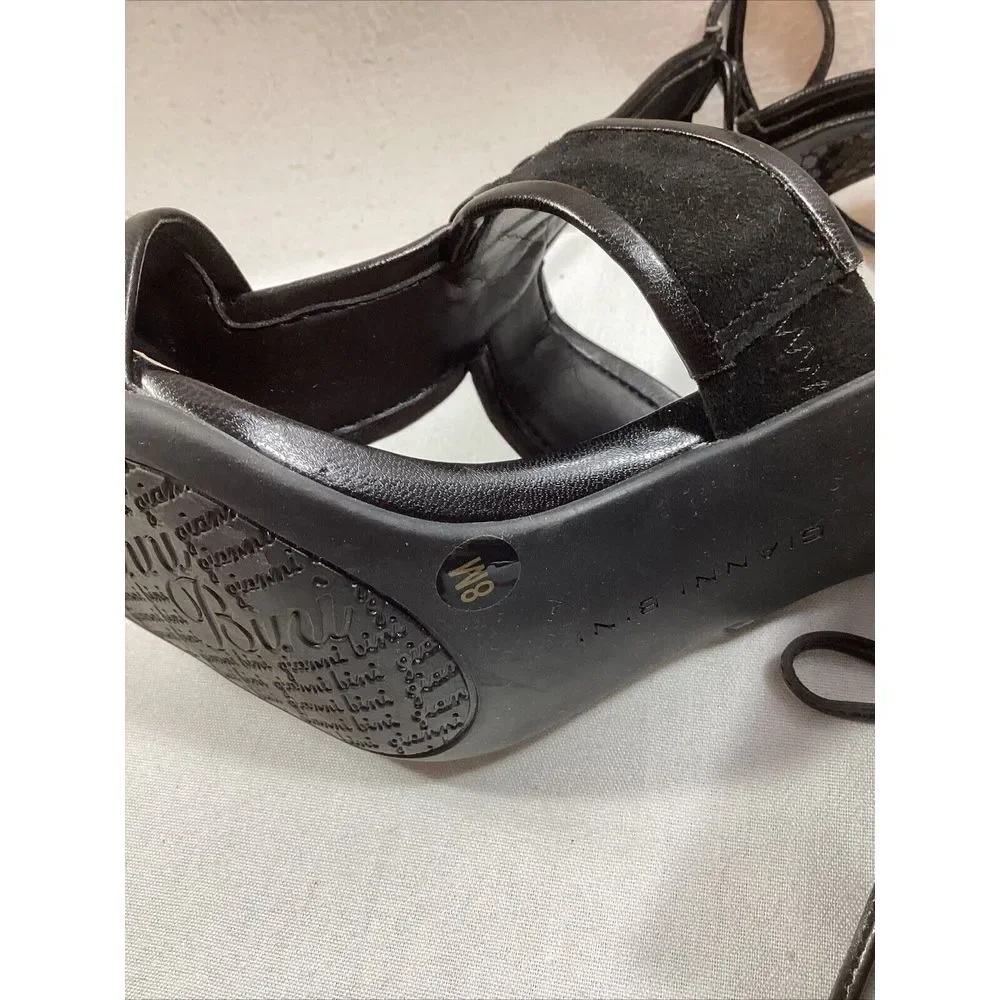 Gianni Bini Women 8 Black Heels Leather Suede T Strap Block‎ Shoes 3058